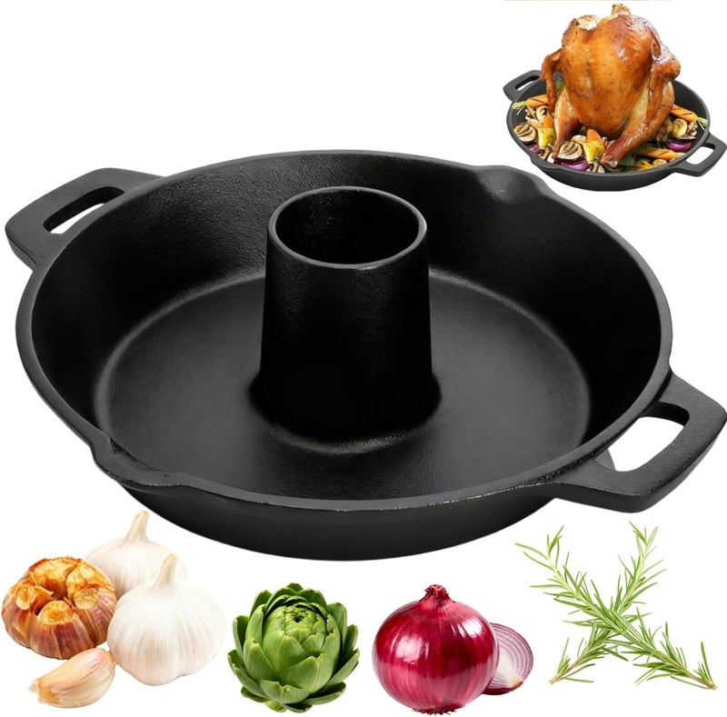 Acshio Cast Iron Chicken Roaster, Beer Can Chicken Holder Turkey Fryer with Roasting Pan, Poultry Roaster Stand Barbecue Grilling Accessories Rack for Most Grills and Oven Thanksgiving - Image 1